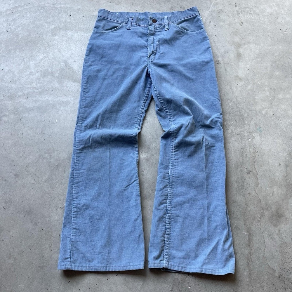 Vintage 70s Maverick Bell Bottom Pants Velvet Blue Corduroy Hippie Scovill Flare